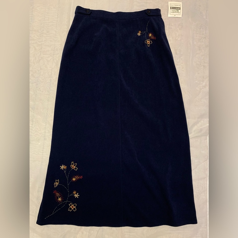Christopher & Banks Classic Hand Embroidered Navy Floral Maxi Skirt 12
